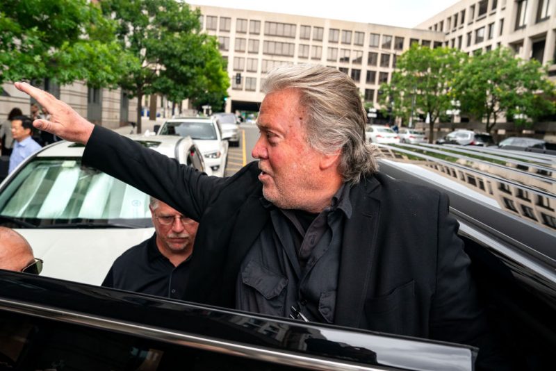WASHINGTON, DC - JUNE 6: Steve Bannon, former advisor to President Donald Trump, departs the E. Barrett Prettyman U.S. Courthouse on June 6, 2024 in Washington, DC. Bannon has been ordered to begin serving his four-month prison sentence on July 1 for two counts of contempt of Congress after failing to comply with a congressional subpoena related to the Jan. 6, 2021, attack on the U.S. Capitol. (Photo by Kent Nishimura/Getty Images)