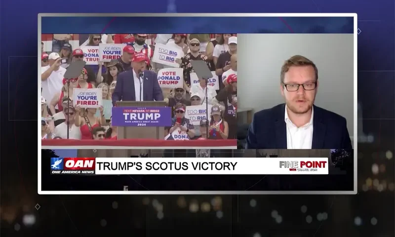 Video still from Fine Point on One America News Network during an interview with the guest, Will Chamberlain.